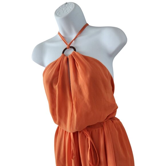 Toccin X Rtr Halter Orange Dress With Ring Detail & Adjustable Waist Tie Size 10 - Picture 6 of 8